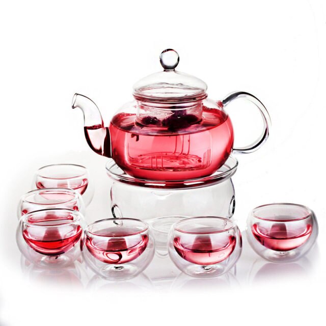 600ml Teapot Set Heat-resistant Glass Teapot with Round Candle Holder Flower Tea Kung Fu Tea Set Tea Cups Teaware Teapots Gifts