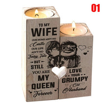 Load image into Gallery viewer, Heart-shaped Decoration Candle Holder with 2 x Candle Wooden Candle Container Set with Printing Gift for Friends Lovers Family
