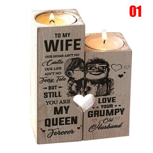 Heart-shaped Decoration Candle Holder with 2 x Candle Wooden Candle Container Set with Printing Gift for Friends Lovers Family