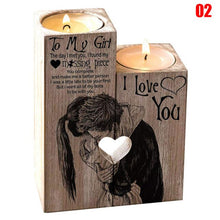 Load image into Gallery viewer, Heart-shaped Decoration Candle Holder with 2 x Candle Wooden Candle Container Set with Printing Gift for Friends Lovers Family
