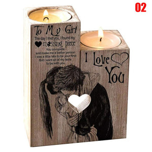 Heart-shaped Decoration Candle Holder with 2 x Candle Wooden Candle Container Set with Printing Gift for Friends Lovers Family