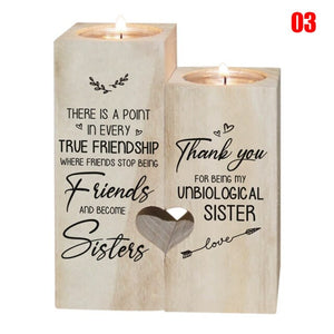 Heart-shaped Decoration Candle Holder with 2 x Candle Wooden Candle Container Set with Printing Gift for Friends Lovers Family