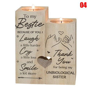 Heart-shaped Decoration Candle Holder with 2 x Candle Wooden Candle Container Set with Printing Gift for Friends Lovers Family