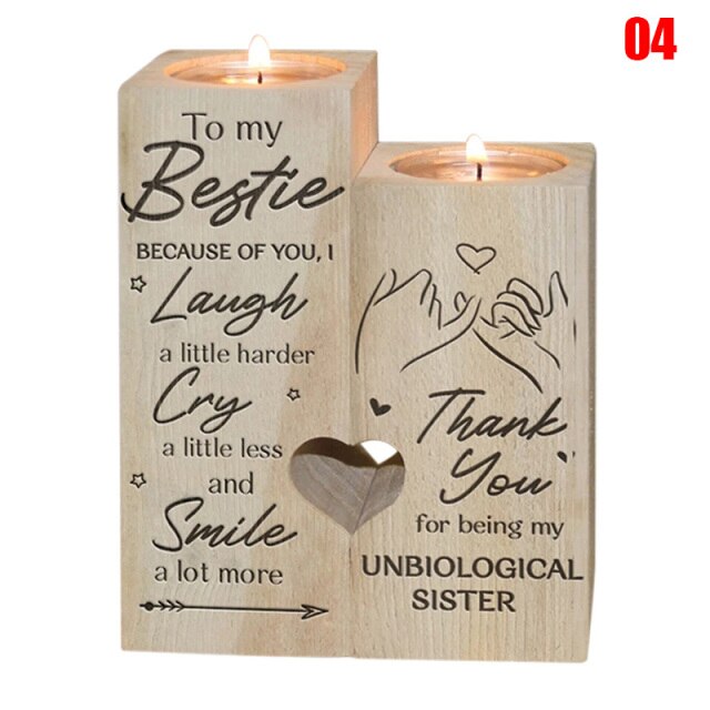 Heart-shaped Decoration Candle Holder with 2 x Candle Wooden Candle Container Set with Printing Gift for Friends Lovers Family