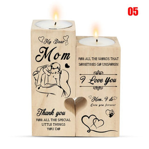 Heart-shaped Decoration Candle Holder with 2 x Candle Wooden Candle Container Set with Printing Gift for Friends Lovers Family