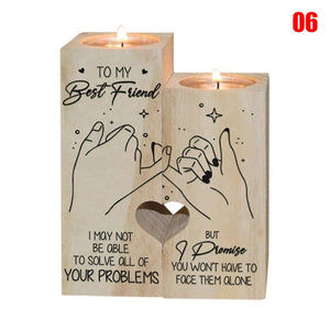 Heart-shaped Decoration Candle Holder with 2 x Candle Wooden Candle Container Set with Printing Gift for Friends Lovers Family