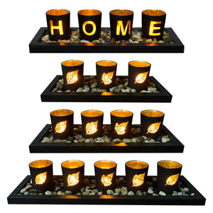 Wooden Tea Light Holder Set Candlestick Decoration Candle Tray Christmas Ramadan Desktop Table Decor Hollow Wedding Gift 2021