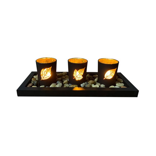 Wooden Tea Light Holder Set Candlestick Decoration Candle Tray Christmas Ramadan Desktop Table Decor Hollow Wedding Gift 2021