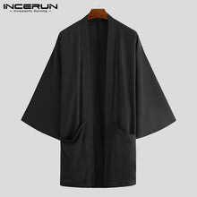 Load image into Gallery viewer, 2022 Men Cardigan Open Stitch Loose Long Sleeve Streetwear Jackets Retro Punk Solid Color Long Coats Mens Cloak Capes INCERUN
