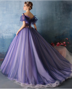 100%real purple flower beading waist ruffle Medieval Renaissance gown Sissi princess dress Victorian dress/Marie/ Belle Ball