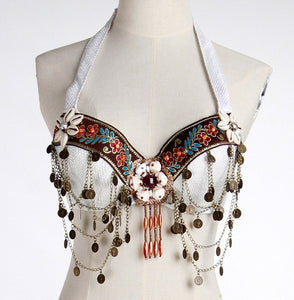 Tribal Belly Dance Costumes Vintage Coins Bra Tassel Belt Pants Women Tribal Top Clothes 3pcs Set Outfit Sexy Embroid Gypsy