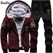 Load image into Gallery viewer, BOLUBAO Winter Thick Men Sports Suit Tracksuit Hooded Sportswear Zipper Cardigan Hooded+Elastic Pants Casual Men Set
