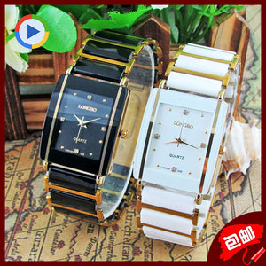 Fashion Longbo Brand Diamonds Elegant Men Ladies Dress Wristwatches Analog Quartz Ceramic Steel Square Clock Couple Lovers Watch