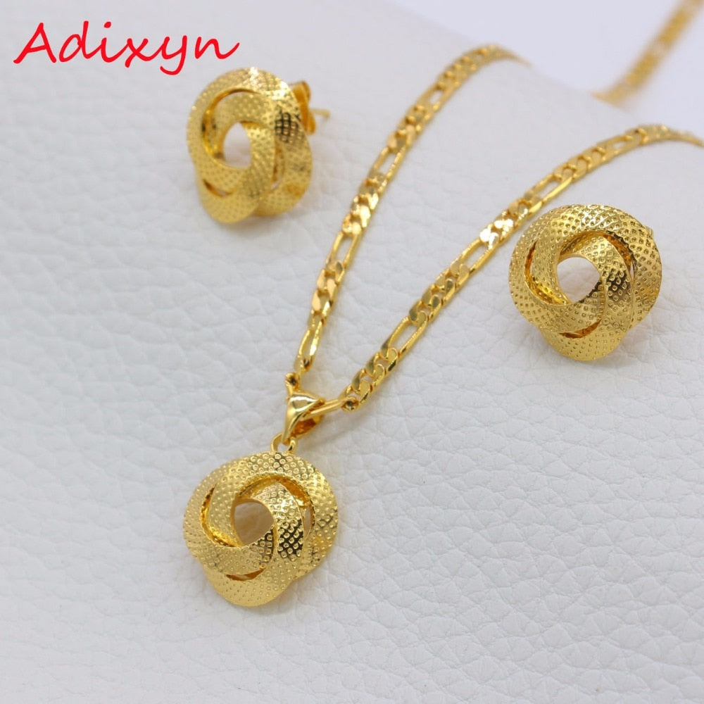 Adixyn Light  Dubai Necklace/Earrings/Pendant Jewelry Set for Women/Girls/Kids Fashion Metal Russia Jewelry Gifts N01206