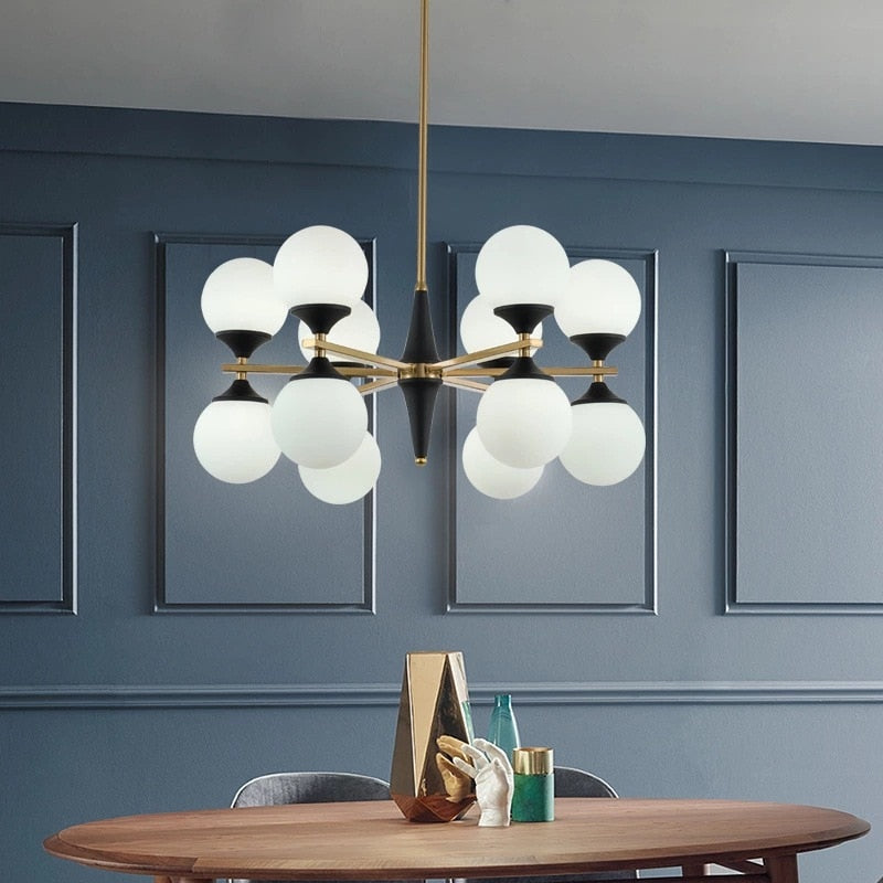 Postmodern Elegant Living Room LED Pendant Lamp Luxury Designer Milk White Glass Ball Art Dinner Room Hanging Light Fixture