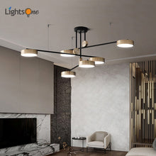 Load image into Gallery viewer, Post-modern golden Bright three color pendant lamp simple and elegant atmosphere restaurant rotating light luxury Pendant lights
